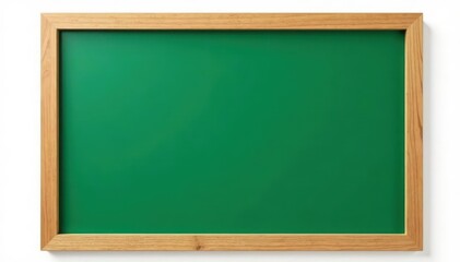 Clean green chalkboard in wooden frame, isolated white background , simple, studio shot, wooden frame