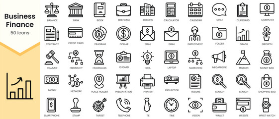 Set of business finance icons. Simple line art style icons pack. Vector illustration