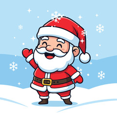 Charming cartoon depiction of Santa Claus waving hello on a snowy winter day perfect for festive holiday greetings and cheerful celebrations