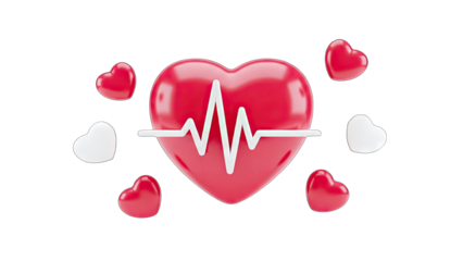 Heart with EKG and Floating Hearts on White Background