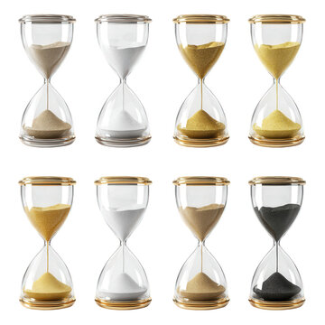 Collection of colored sand timers isolated on transparent background