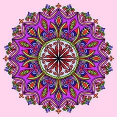 ornamental round lace pattern, Vector hand drawn doodle mandala. Ethnic mandala with colorful tribal ornament. Isolated. Bright colors, Islam, Arabic, Indian, Moroccan, Spain, Turkish, Pakistan