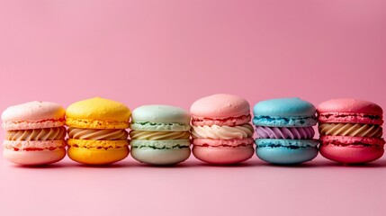カラフルマカロン　パステルピンク背景