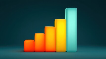 Colorful Bar Graph Representation of Growth Progression with Vibrant Blocks of Orange, Yellow and Aqua on a Dark Background