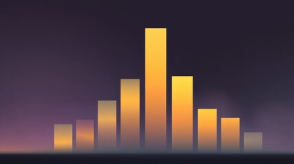 Abstract representation of data visualization with gradient colors showcasing bar chart growth against a soft background in shades of purple and gold