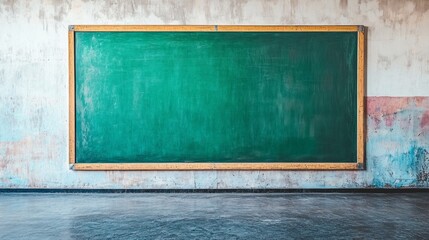 A clean, green classroom corner with a wooden frame will serve as an inspiring backdrop for educational materials or advertisements for educational institutions.