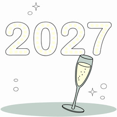 Champagne glass with 2027 text and sparkles new year