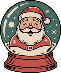Vintage Cartoon Santa Claus Portrait in Christmas Snow Globe Vector