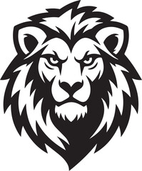 Obraz premium Lion Face Portrait in Black and White Background with Strong Contrast and Detailed Animal Expression