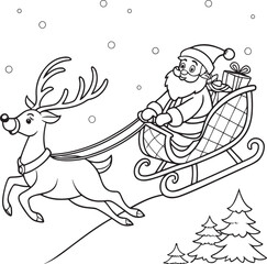 Santa Claus riding a sleigh cartoon illustration