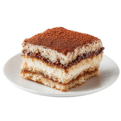 Delicious tiramisu slice on a plate isolated on transparent background