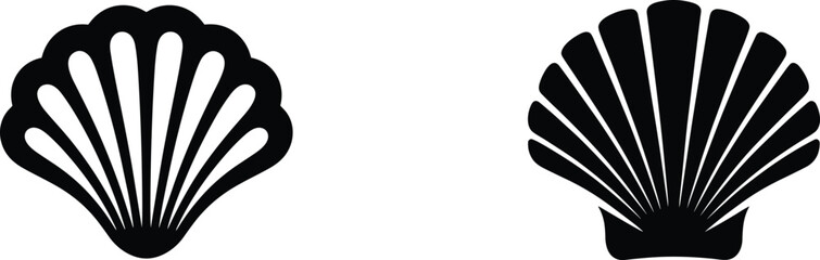 Minimal black and white seashell silhouette icons