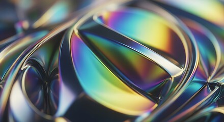 Stunning iridescent chrome abstract design with vibrant rainbow colors reflecting light, perfect for adding a modern, futuristic touch to your project