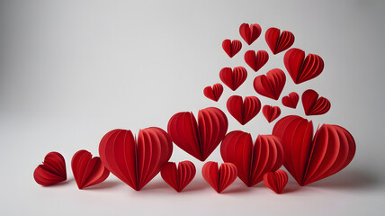 A cluster of red hearts in various sizes on a gray background