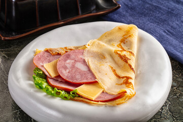 Ham and cheese pancakes for breakfast