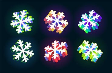 Set of 3D Vector Snowflakes With Modern Gradients