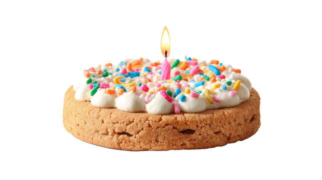 Birthday cookie cake with colorful sprinkles and candle