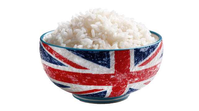 A bowl of white rice with a british flag on transparent background