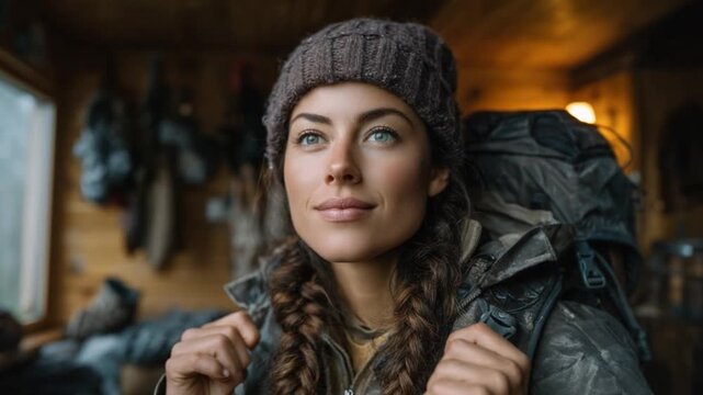 Female Traveler Packing for Adventure in Norway