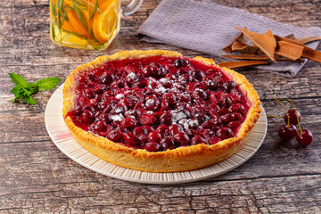 Tasty homemade pie with cherry