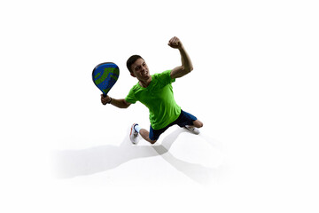 Padel athlete emotional victory celebration silhouette. Concept of motivational sports posters, club recruitment campaigns, tournament promo, social media highlights and athlete storytelling visuals.