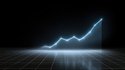 Futuristic glowing financial graph analysis on black background with data points and upward trend for business success and investment strategies visualization