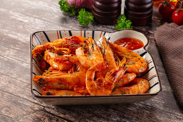 Delicous roasted tiger prawn snack