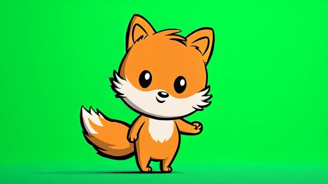 Cute Cartoon Fox Illustration Footage With Green Screen Background for Animation and Video Editing - Green Screen Fox