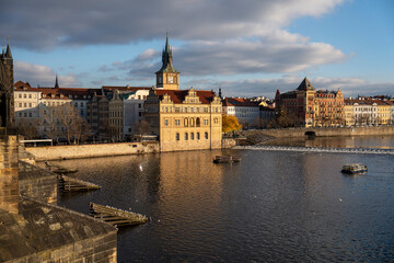 Historic Prague scenery along the Vltava River