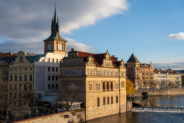 Historic Prague scenery along the Vltava River