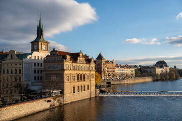 Historic Prague scenery along the Vltava River