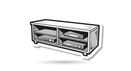 Obraz premium Entertainment console cabinet holding several electronic media playback devices