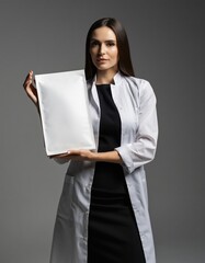 A female medical cosmetologist advertises a drug for lip augmentation copy space on packaging