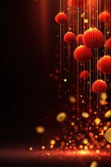 Futuristic neon Chinese New Year banner with glowing red and gold lanterns