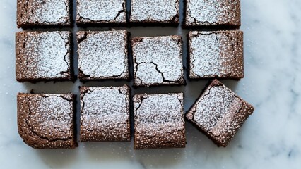 Delicious Chocolate Brownies Dusted with Powdered Sugar.