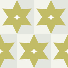 Seamless Geometric Star Tile Pattern in Soft Green and Cream