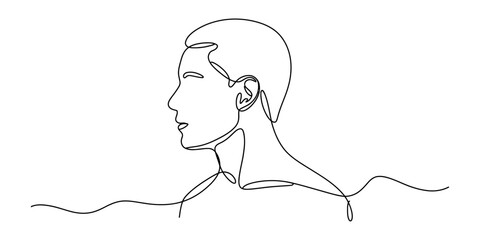 Continuous one line drawing of a person's face profile on a simple white background Vector, illustration