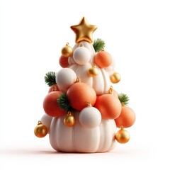 smooth cartoon 3D, decorated with baubles & star on top