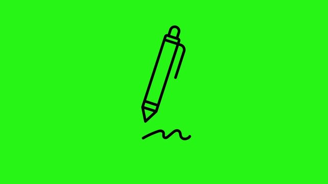 Pen line icon making signature animation on green screen background