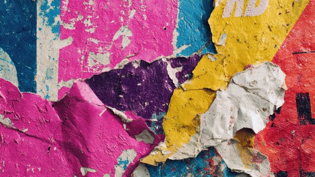 Grunge texture color decay gritty torn poster collage on a weathered wall with layered paper peel and vibrant pigment evoking urban nostalgia
