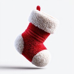 Christmas stocking soft 3D red stocking with white trim, isolated