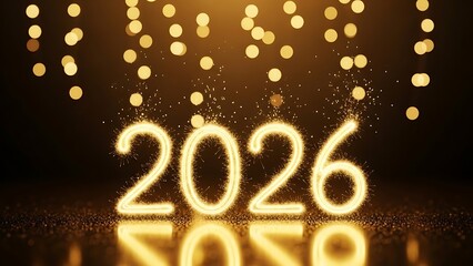 Happy New Year 2026 in sparkler font and firework. happy new year, new year's eve, silvester, new year, sparklers celebration greeting card, new year card.