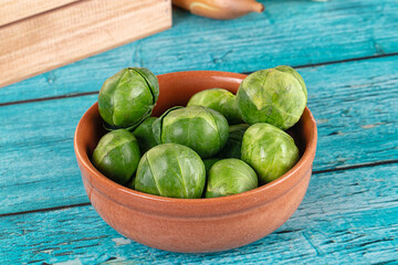 Raw green ripe brussels sprouts