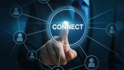 Connect network business communication technology collaboration Professional torso operating glowing interface to connect teams enable networking and boost collaboration - Powered by Adobe