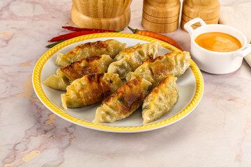 Japanese fried Gyoza stuffed dumplings