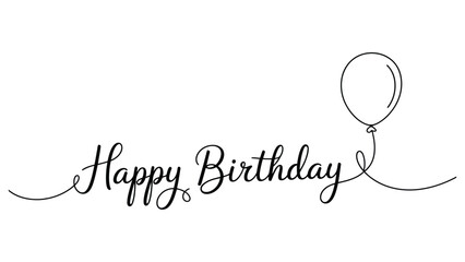 happy birthday elegant handwritten lettering with balloon in minimal continuous line style for greeting cards invitations and celebrations © muhammad
