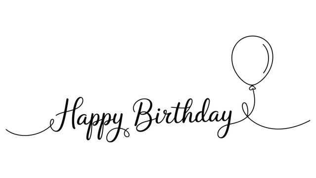 happy birthday elegant handwritten lettering with balloon in minimal continuous line style for greeting cards invitations and celebrations