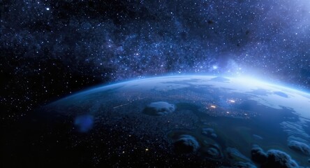 Fototapeta premium A breathtaking view of Earth from space, showcasing the planet's atmosphere against a backdrop of stars and cosmic beauty.