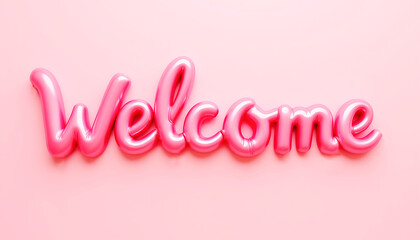 pink background with balloons welcome