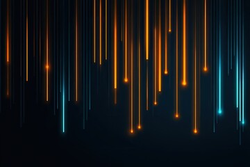 Glowing streaks fall downwards, orange to the left, blue to the right on black